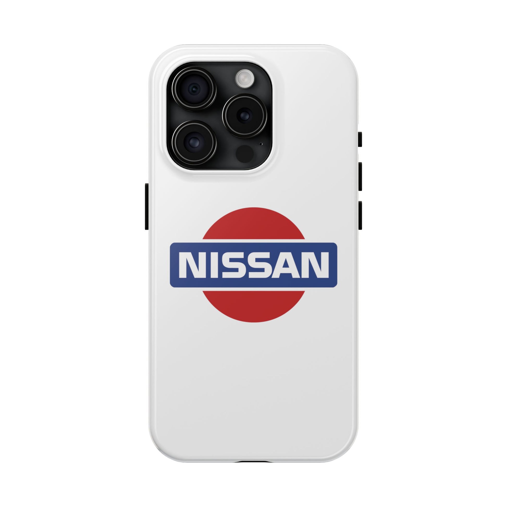 Primary view of White iPhone 15 Pro Vintage Nissan phone case.