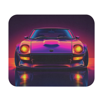 Neon Datsun 240z mouse pad on a white background