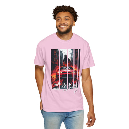 Light pink Godzilla T-shirt with Nissan GT-R graphic design