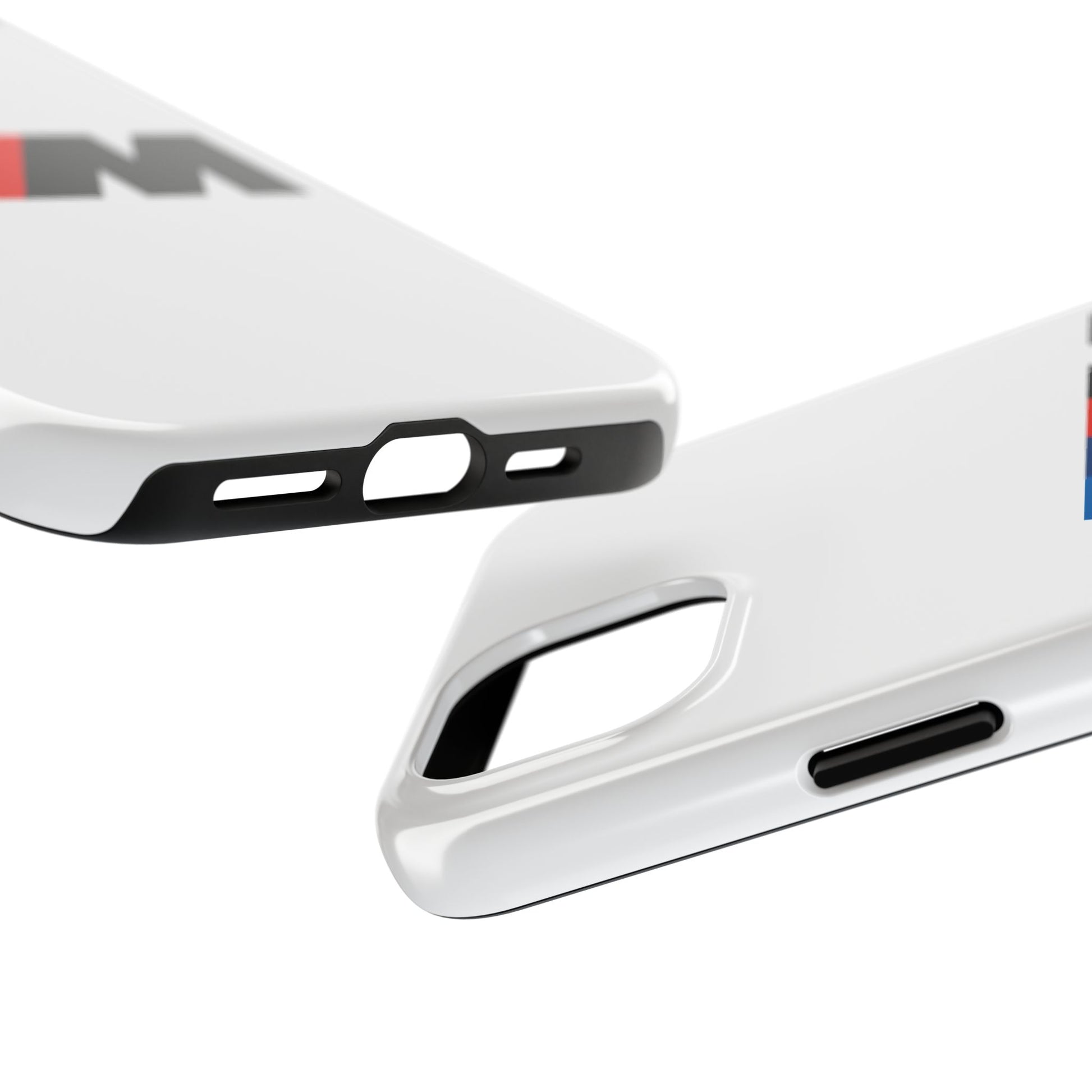 Side view of the White iPhone 15 Plus BMW M phone case