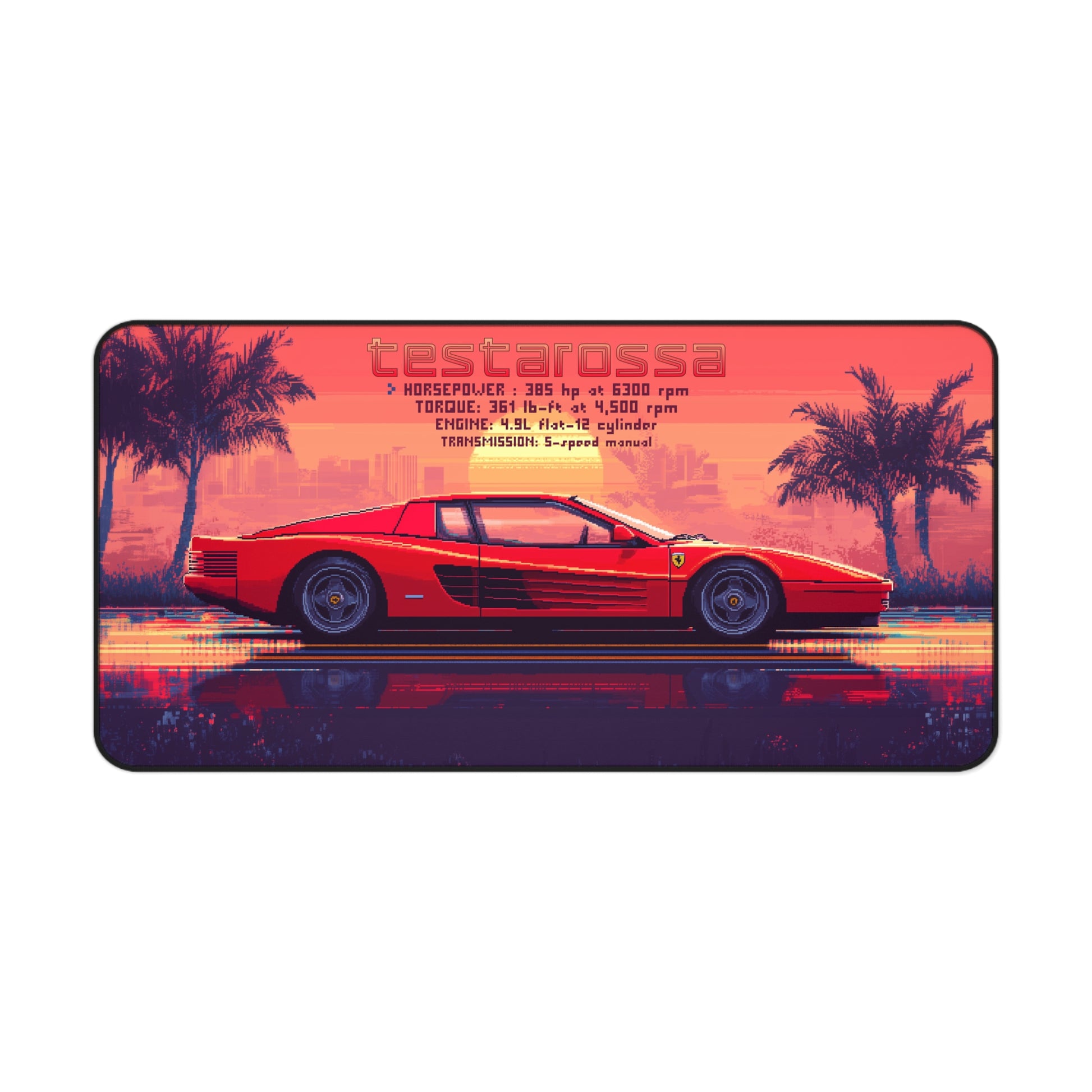 15.5 inch by 31 inch Ferrari Testarossa Deskmat on a white background