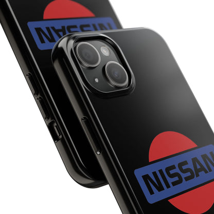 Back view of the Black iPhone 15 Plus Vintage Nissan phone case.