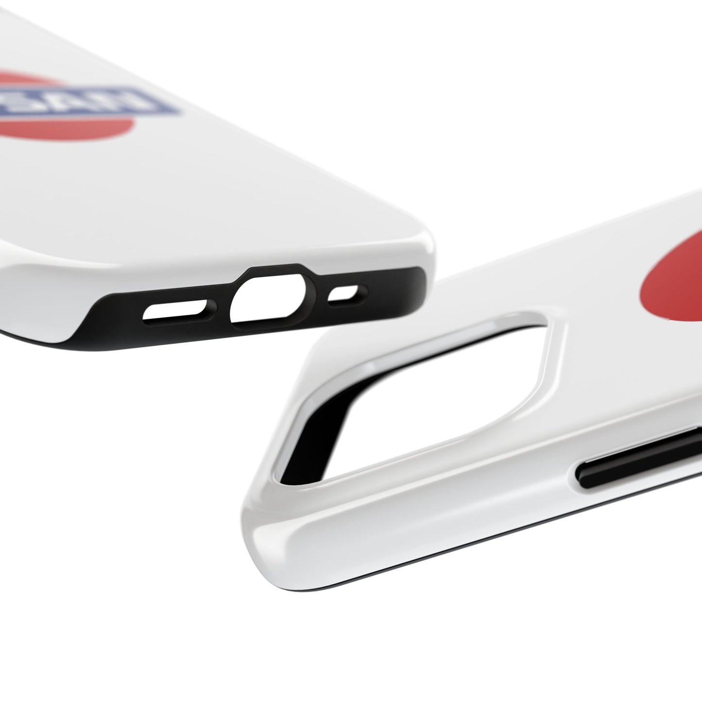 Side view of the White iPhone 15 Pro Vintage Nissan phone case