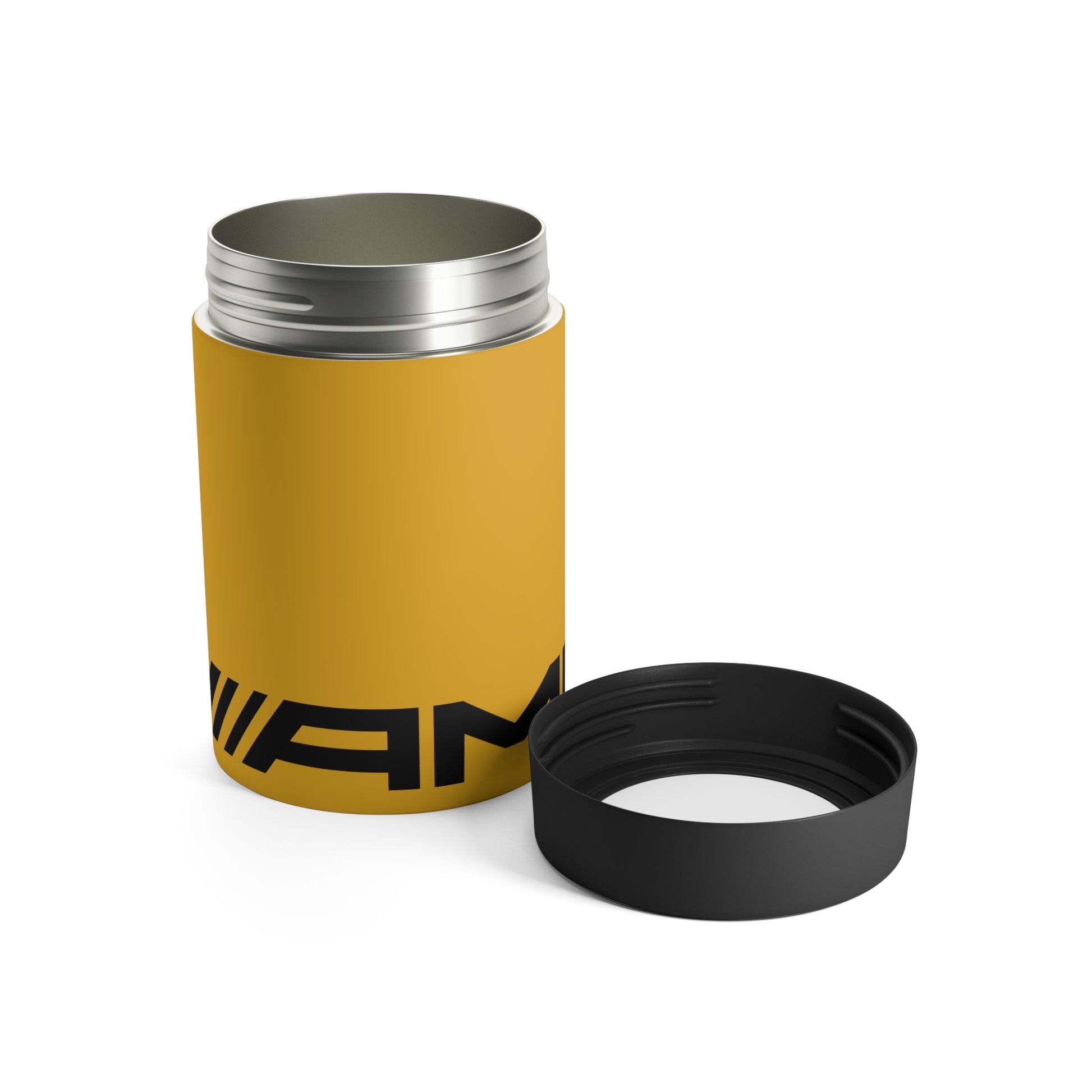 Top view of the AMG can holder in Solarbeam Yellow, highlighting the interior and insulation.