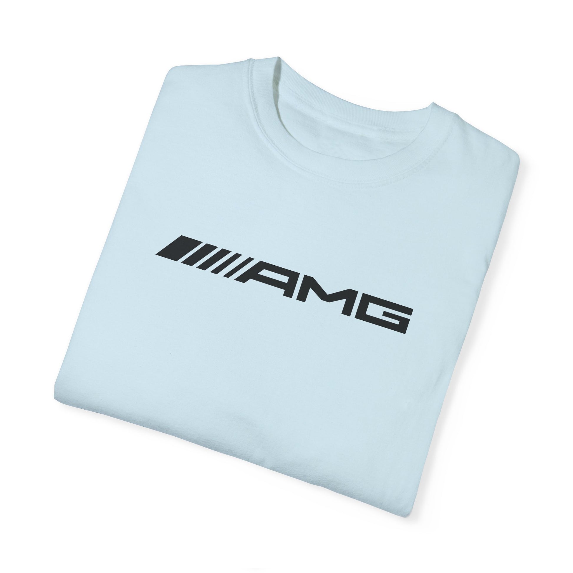 Chambray AMG T-Shirt with black text, folded.
