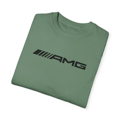 Green AMG T-Shirt with black text, folded.
