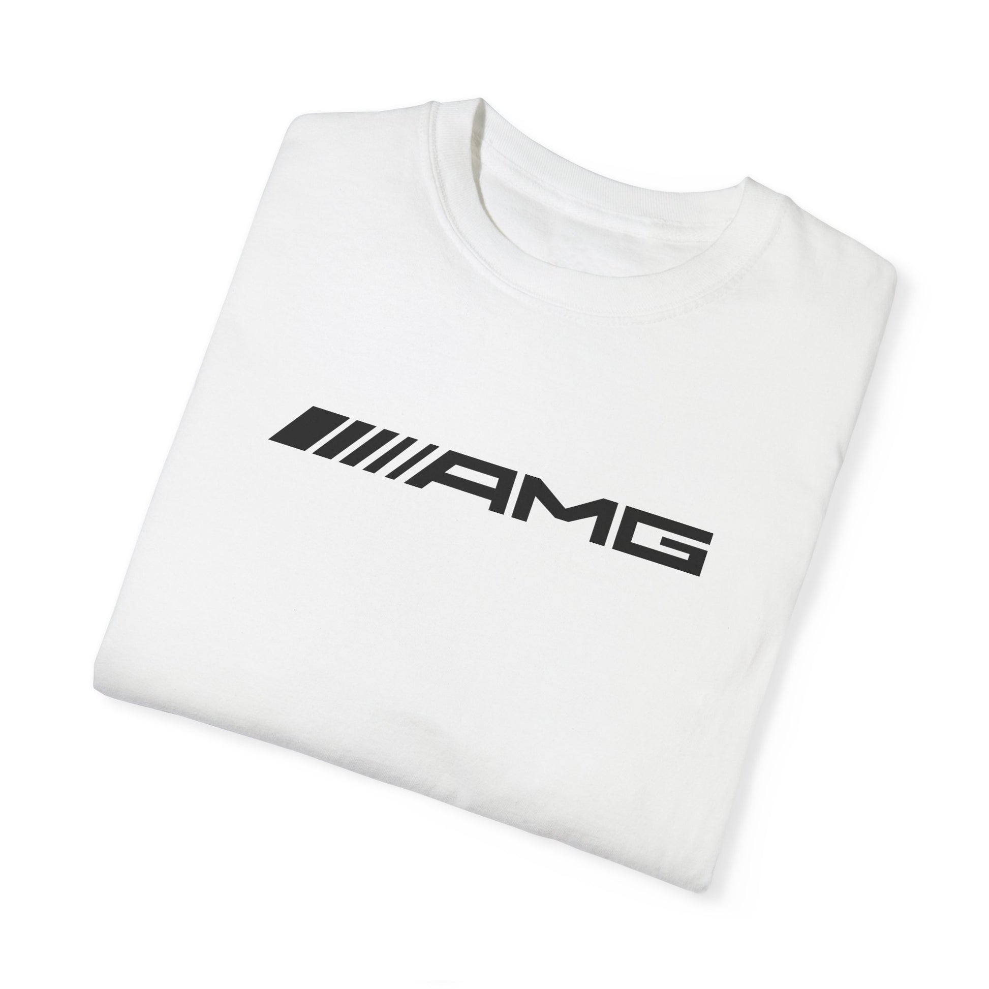 White AMG T-Shirt with black text, folded.
