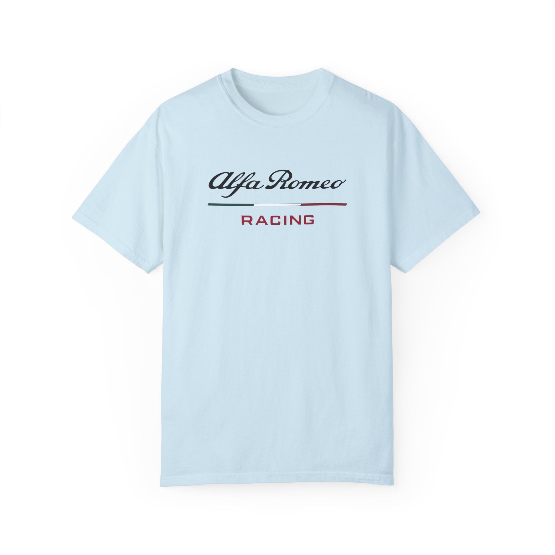 Chambray Alfa Romeo Racing T-Shirt with black and red text.
