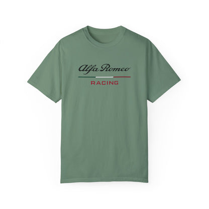 Green Alfa Romeo Racing T-Shirt with black and red text.
