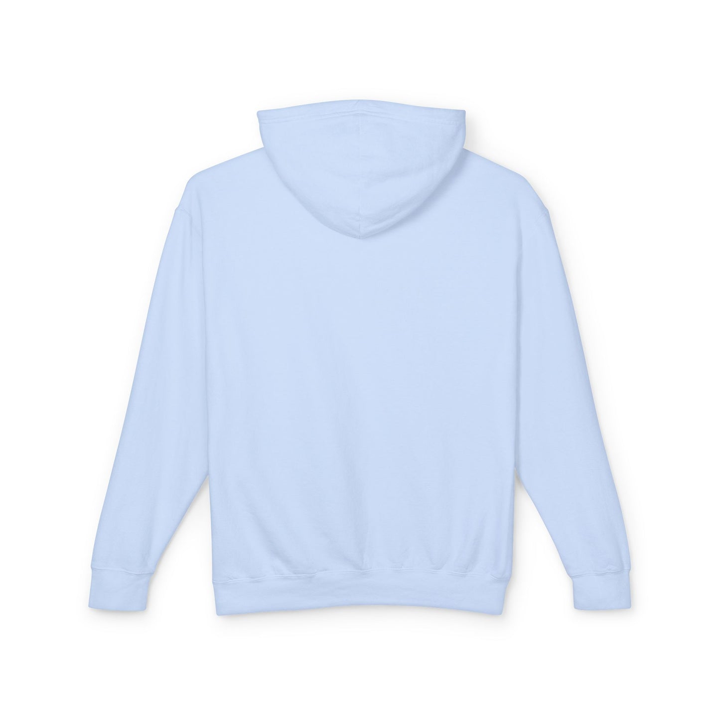 Backside of the Hydrangea or Light Blue Aston Martin hoodie with no designs on the back.