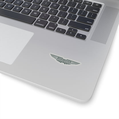 2 inch Aston Martin transparent sticker placed on a laptop.