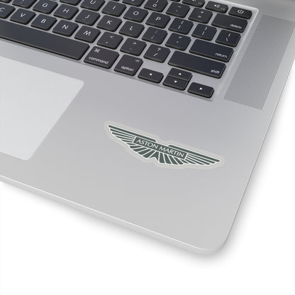 3 inch Aston Martin transparent sticker placed on a laptop.