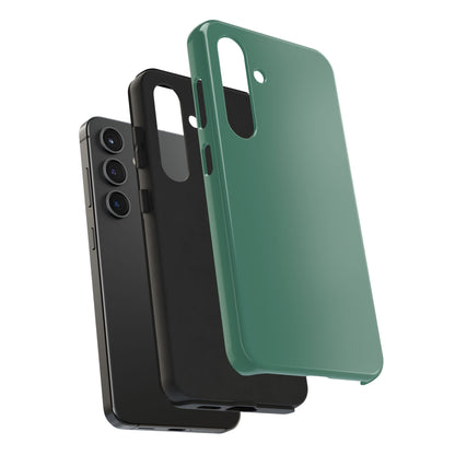 Exploded view of the Samsung Galaxy S24 Aston Martin Racing Green phone case. 