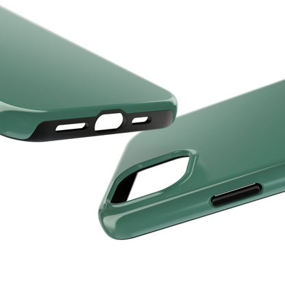 Side view of the iPhone 15 Plus Aston Martin Racing Green phone case 