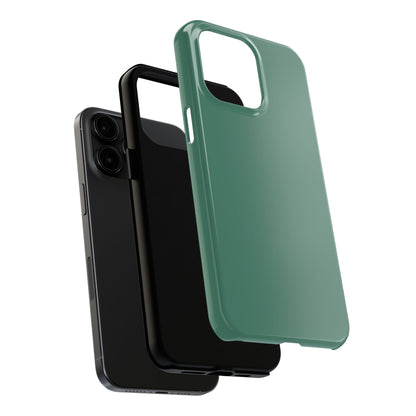 Exploded view of the iPhone 15 Pro Max Aston Martin Racing Green phone case. 