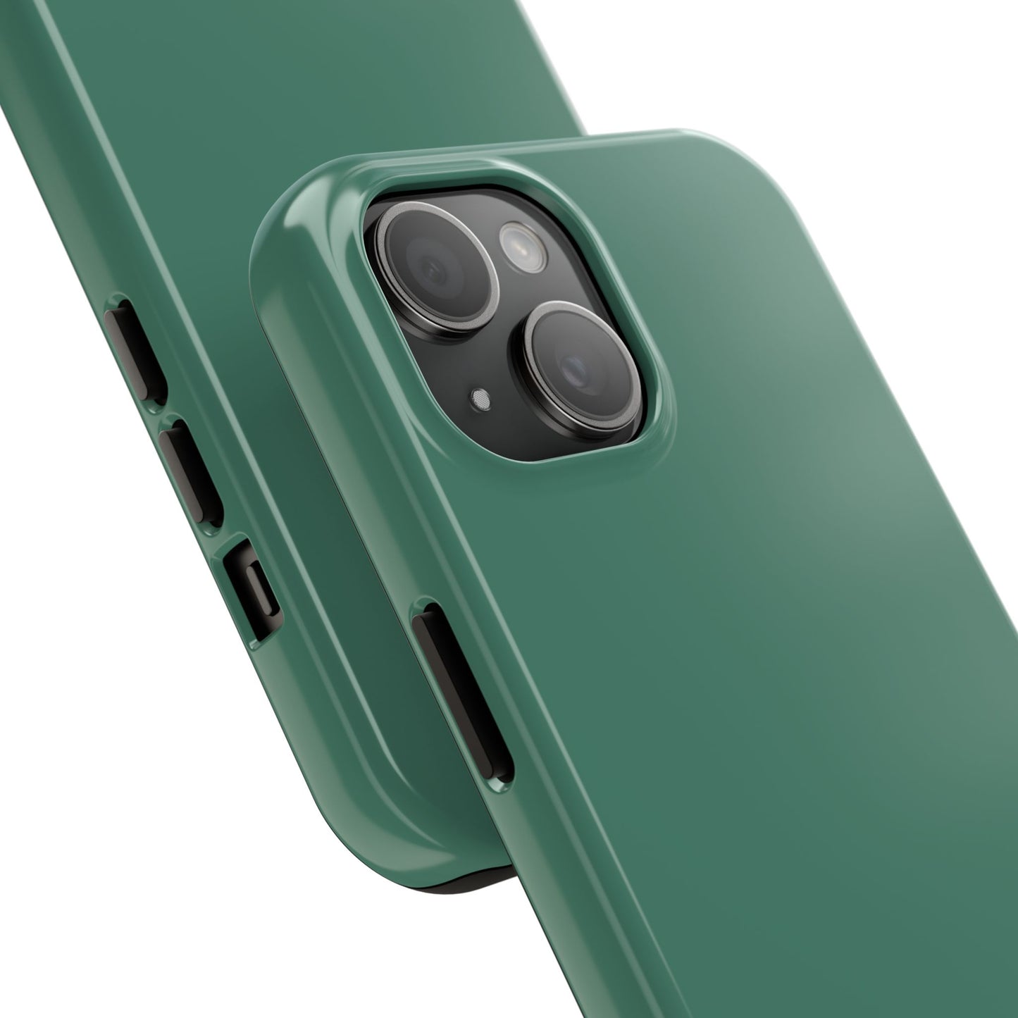 Back view of the iPhone 15 Aston Martin Racing Green phone case. 