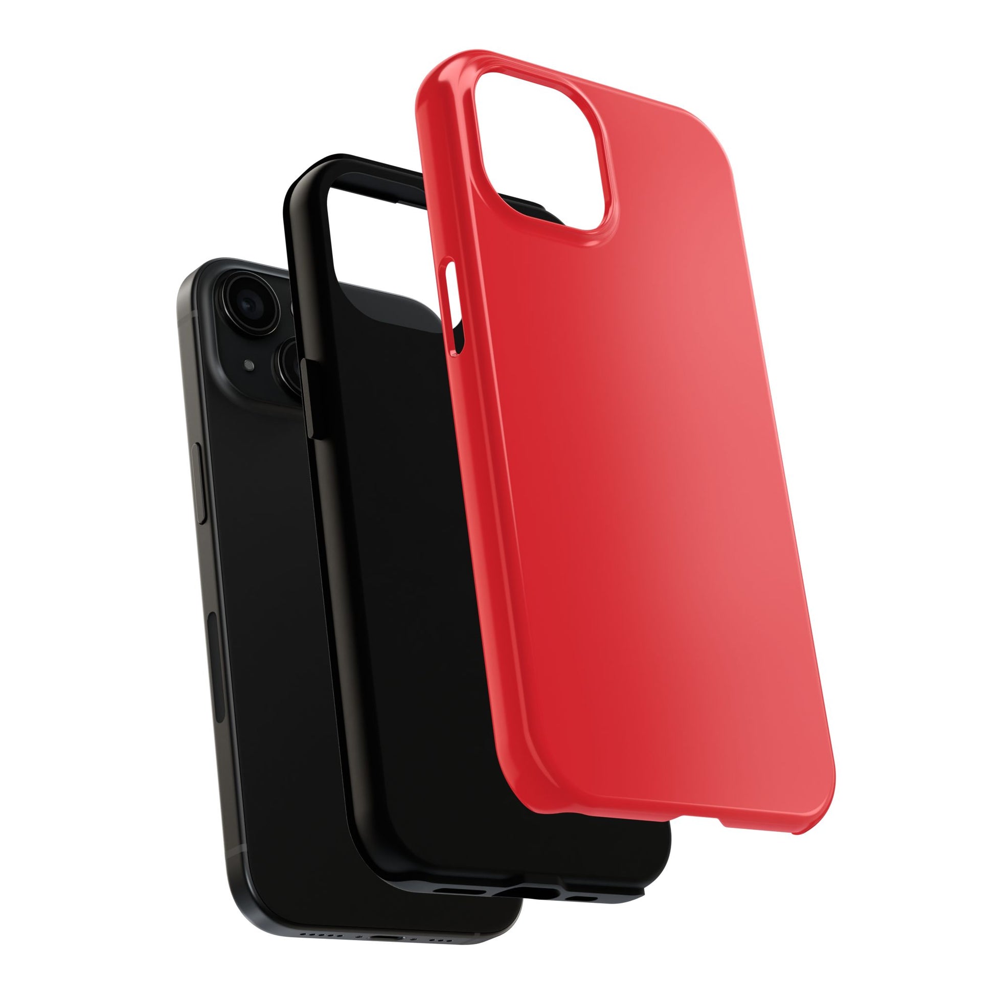 Exploded view of the iPhone 15 Aston Martin Volcano Red phone case. 