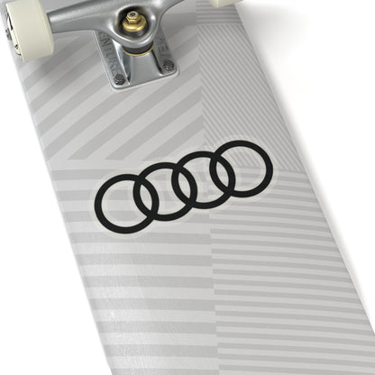 6 inch transparent sticker of the Audi emblem on skateboard deck for scale