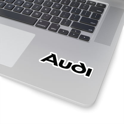 3 inch white sticker of the Audi logo on laptop for scale
