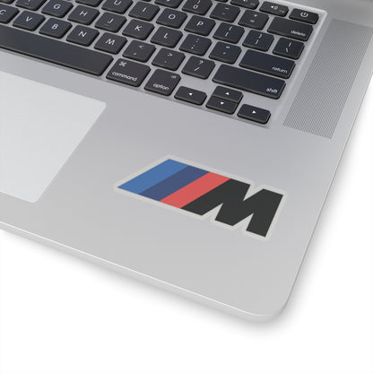 3 inch transparent sticker of the BMW Motorsport logo on laptop for scale
