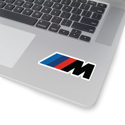 3 inch white sticker of the BMW Motorsport logo on laptop for scale
