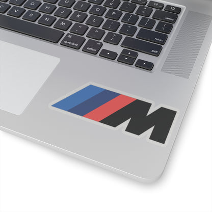 4 inch transparent sticker of the BMW Motorsport logo on laptop for scale
