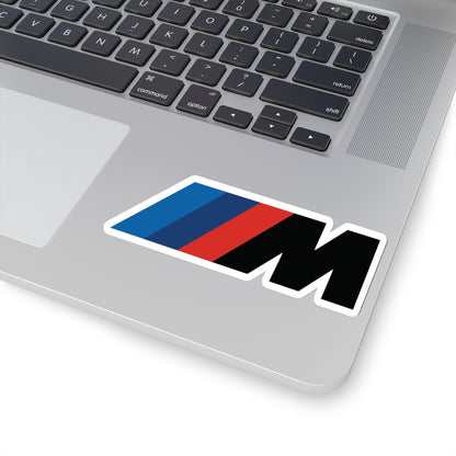 4 inch white sticker of the BMW Motorsport logo on laptop for scale
