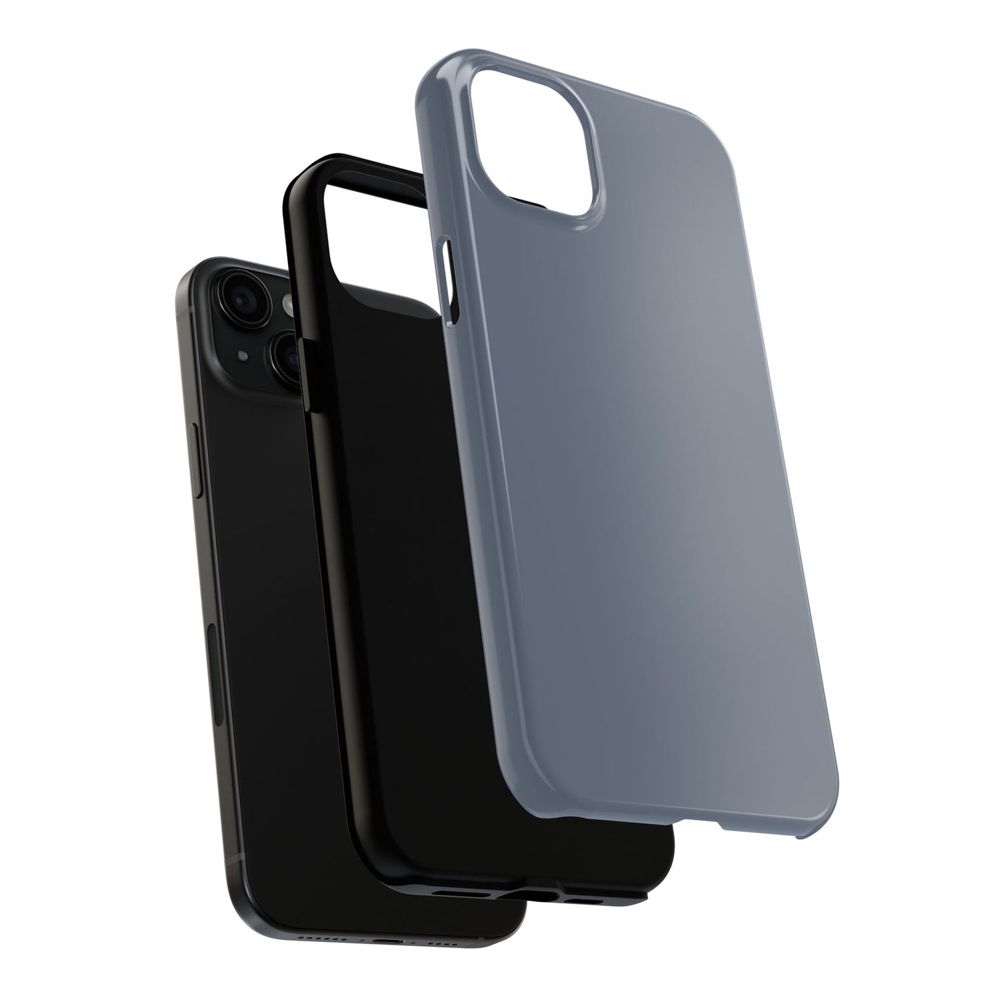 Exploded view of the iPhone 15 Plus BMW Davit Grey phone case. 