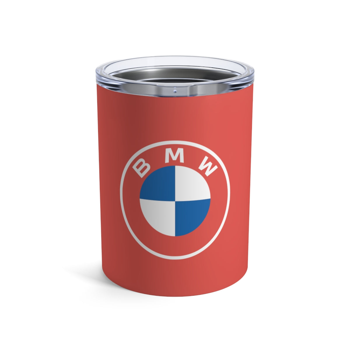 BMW tumbler in Sakhir Orange with the BMW logo.