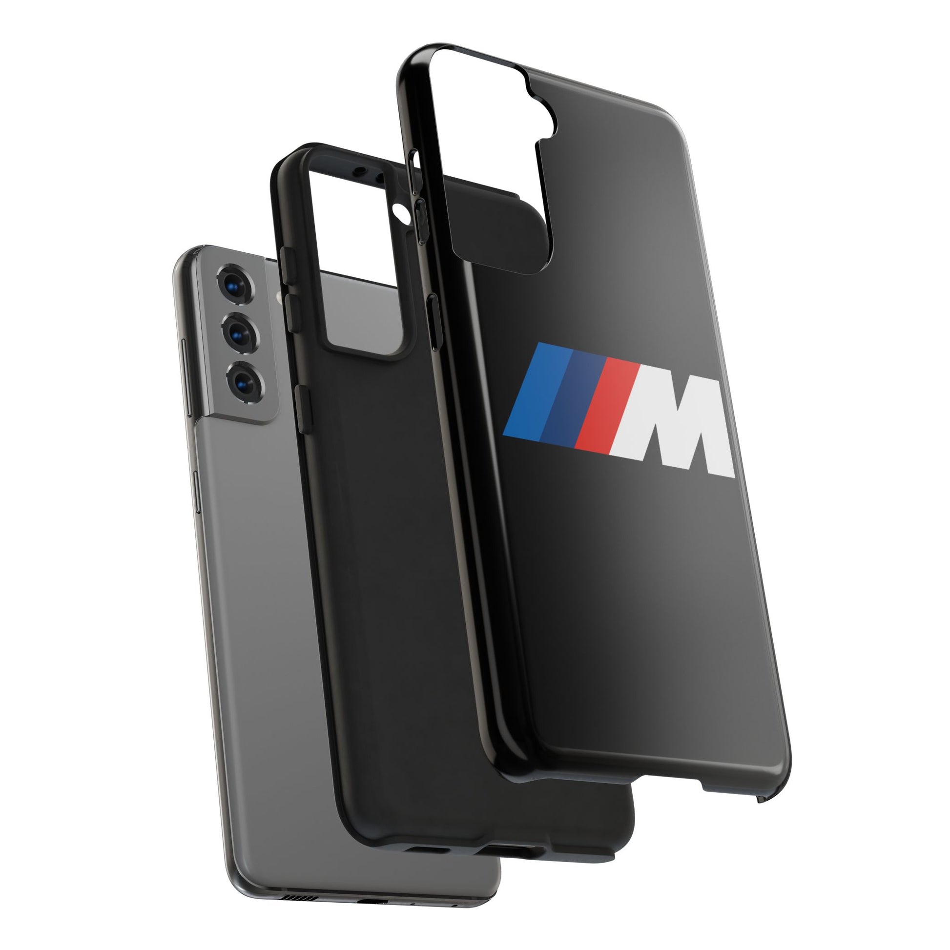 Exploded view of the Black Samsung S21 BMW M phone case.