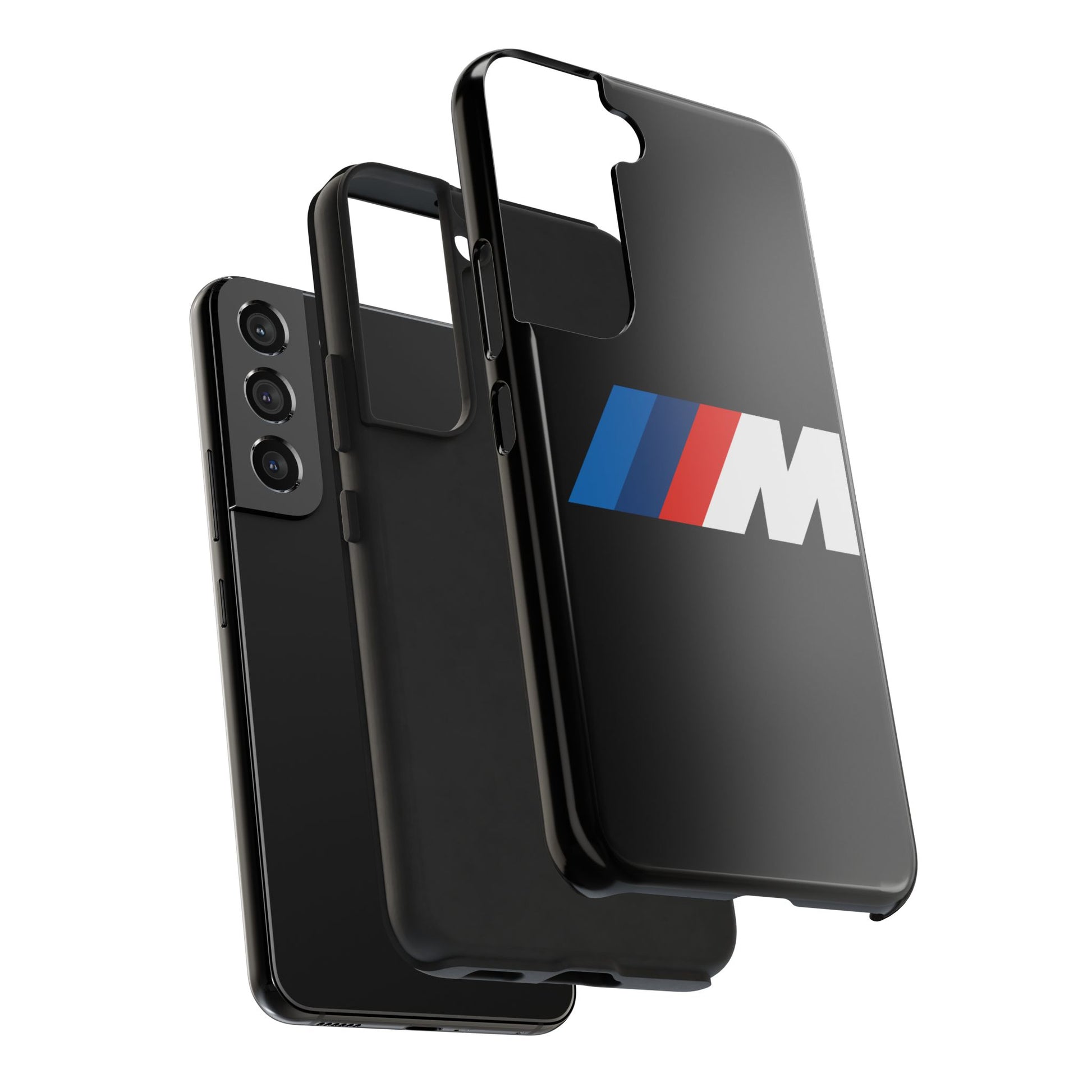 Exploded view of the Black Samsung S22 BMW M phone case.