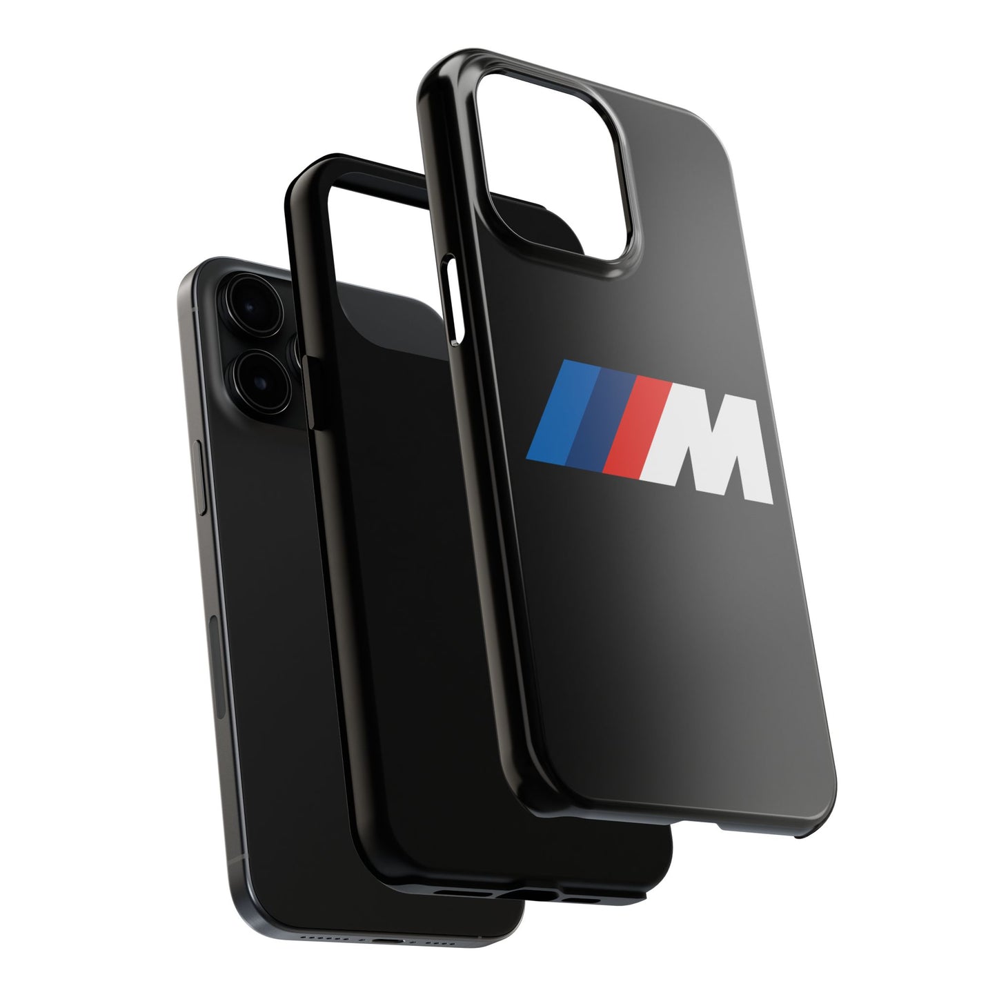 Exploded view of the Black iPhone 15 Pro Max BMW M phone case.