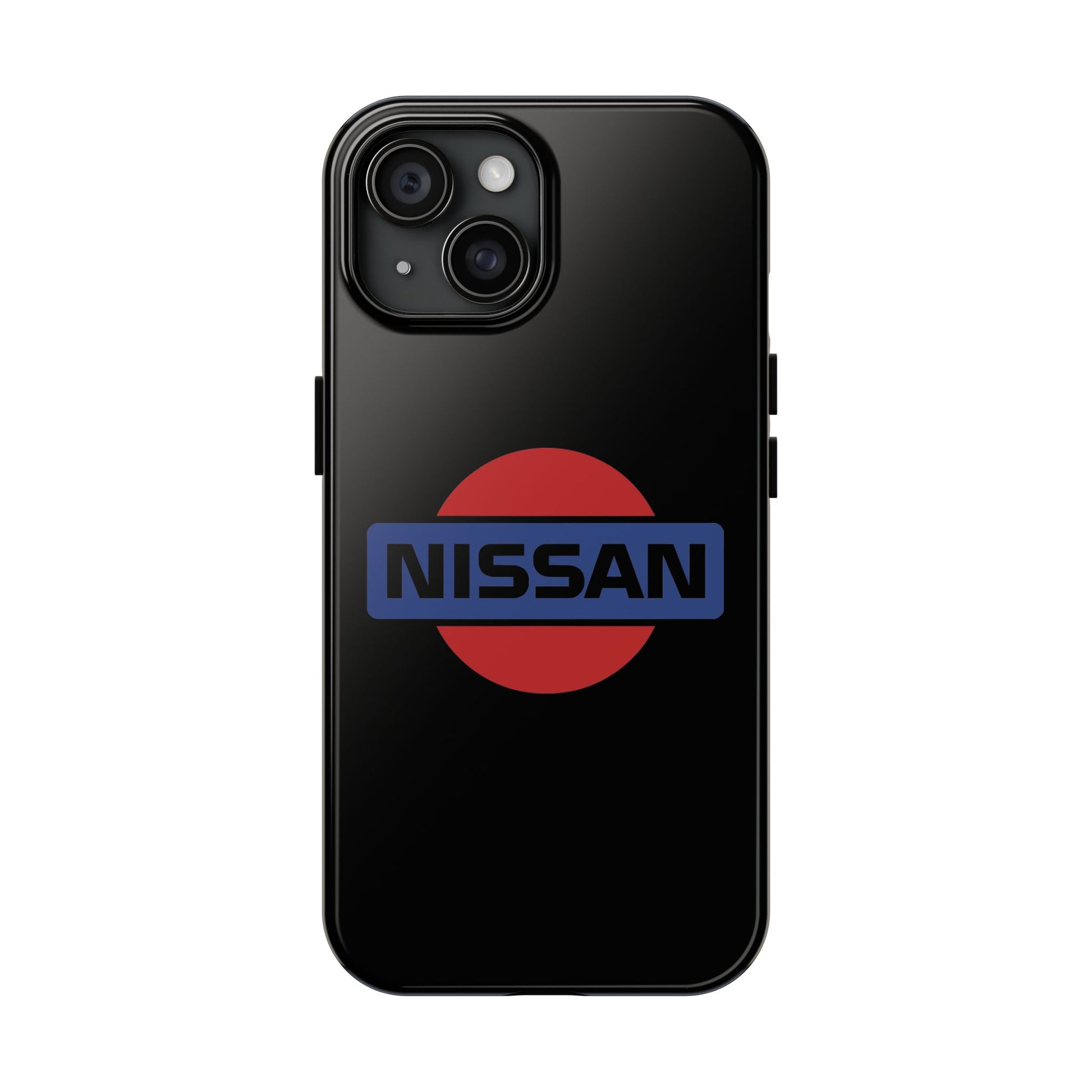 Primary view of Black iPhone 15 Vintage Nissan phone case.