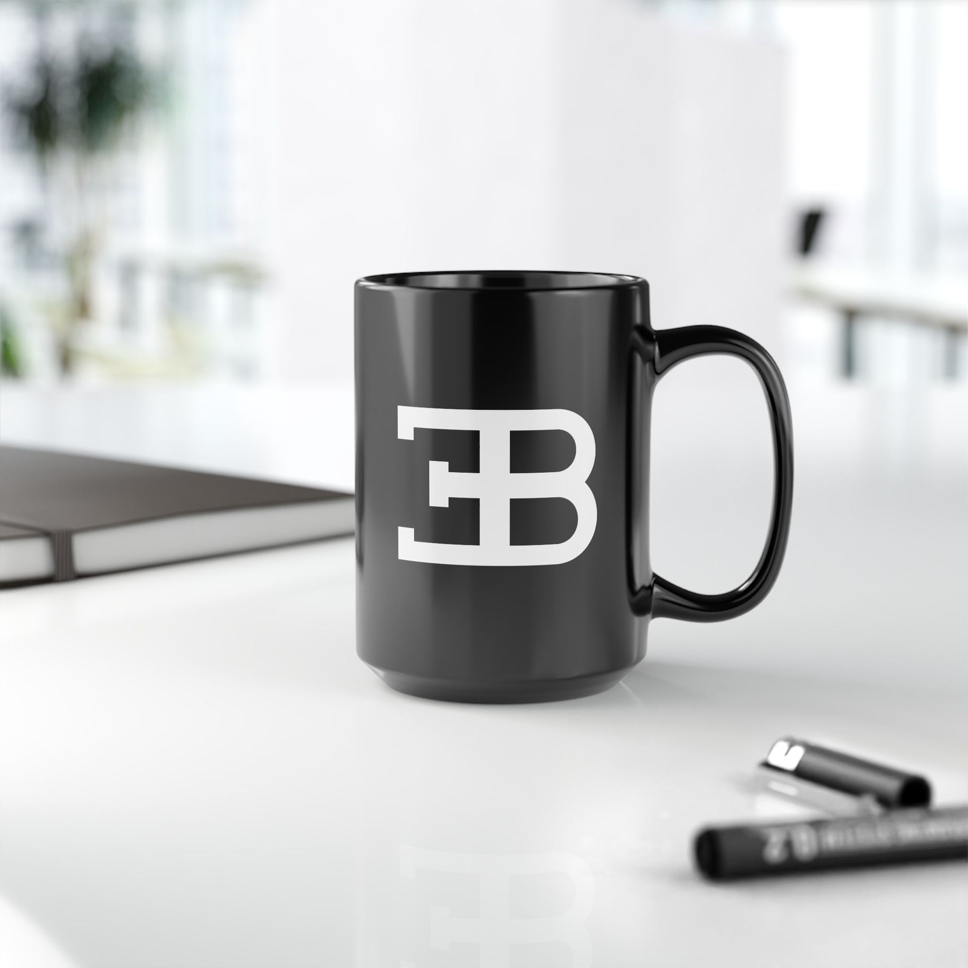 Bugatti Mug on a desk. Bugatti accessories. Bugatti Coffee Cup.