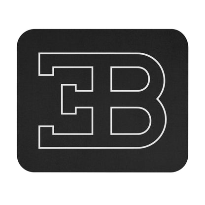 White Outline of Bugatti Emblem on a Black Mousepad.  Bugatti Logo