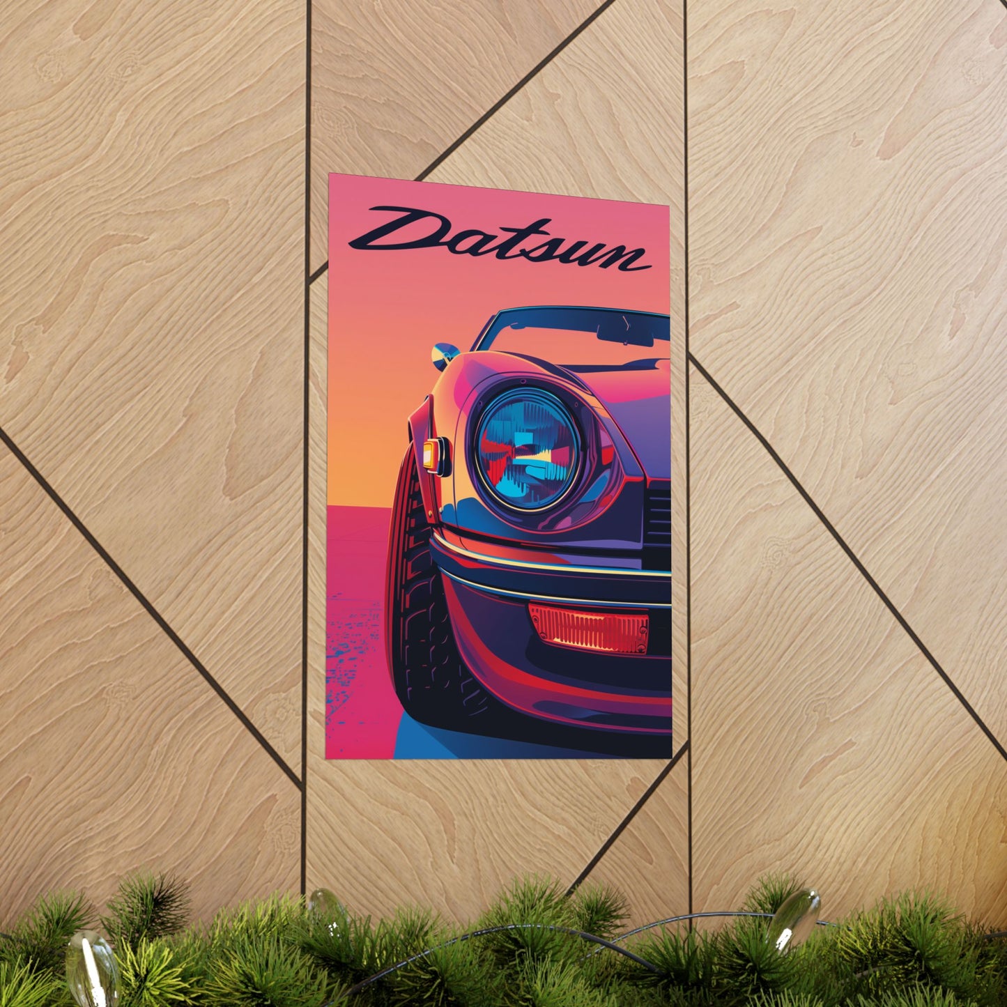 12 x 18 inch Datsun 240z matte poster displayed on a wall