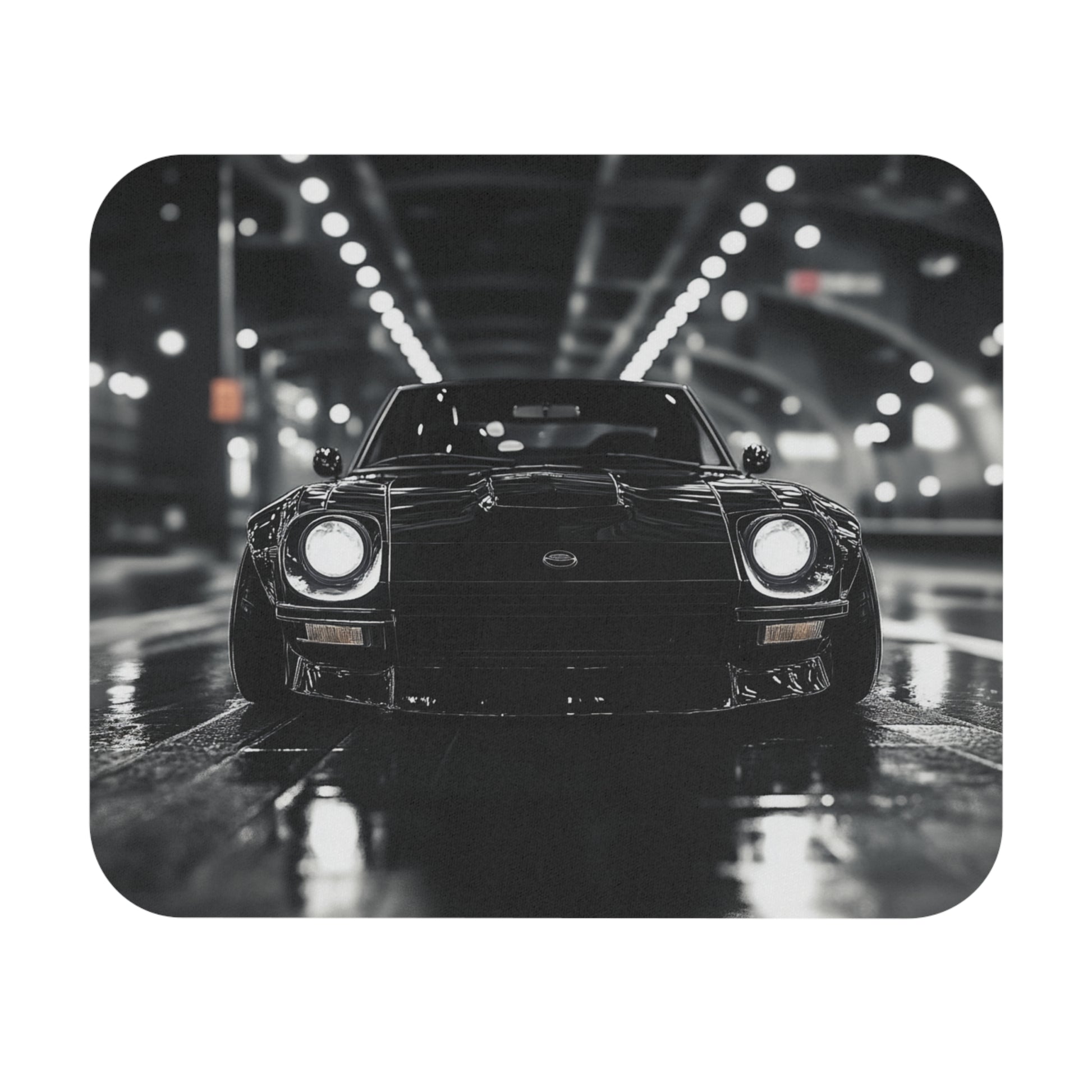 Black Datsun 240z mouse pad on a white background