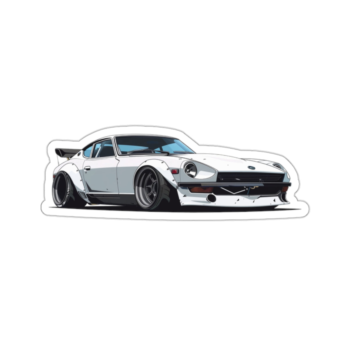 2 inch white Datsun 240z sticker on a white background