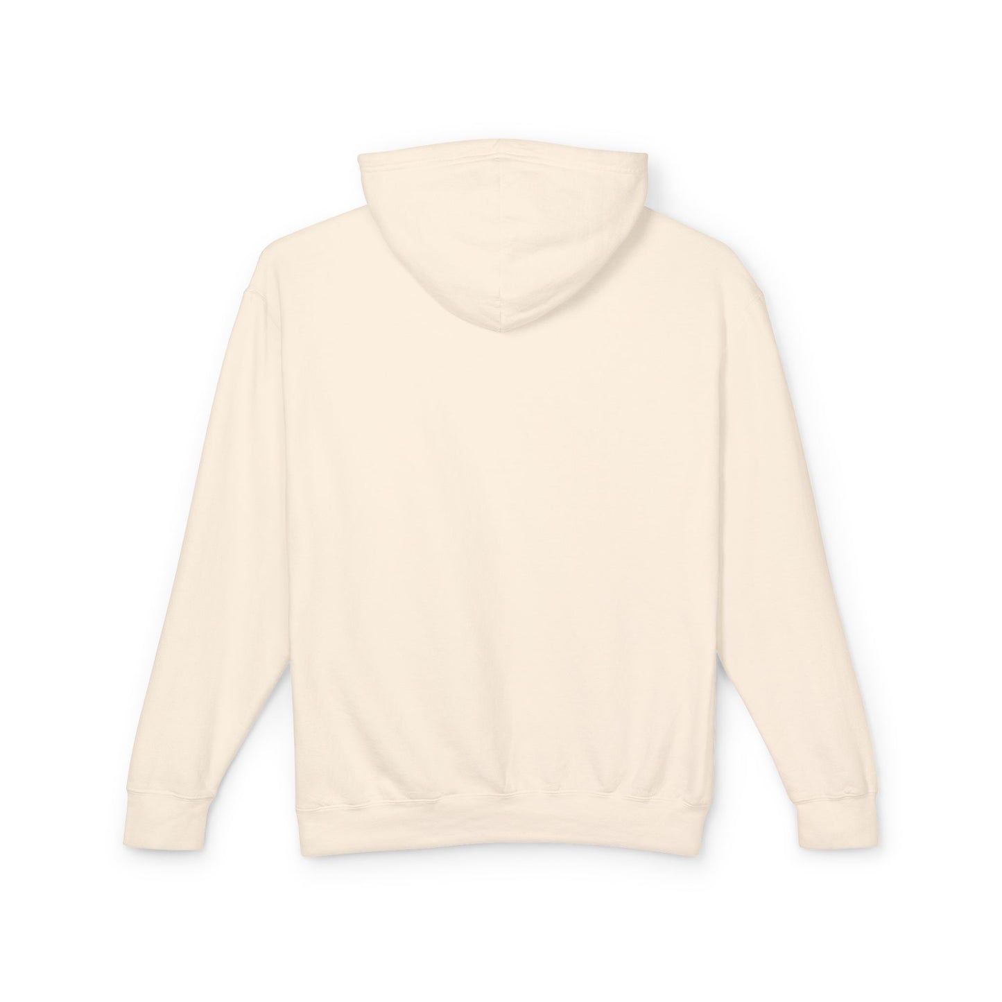 Backside of the Ivory or Cream Datsun hoodie with no designs on the back.