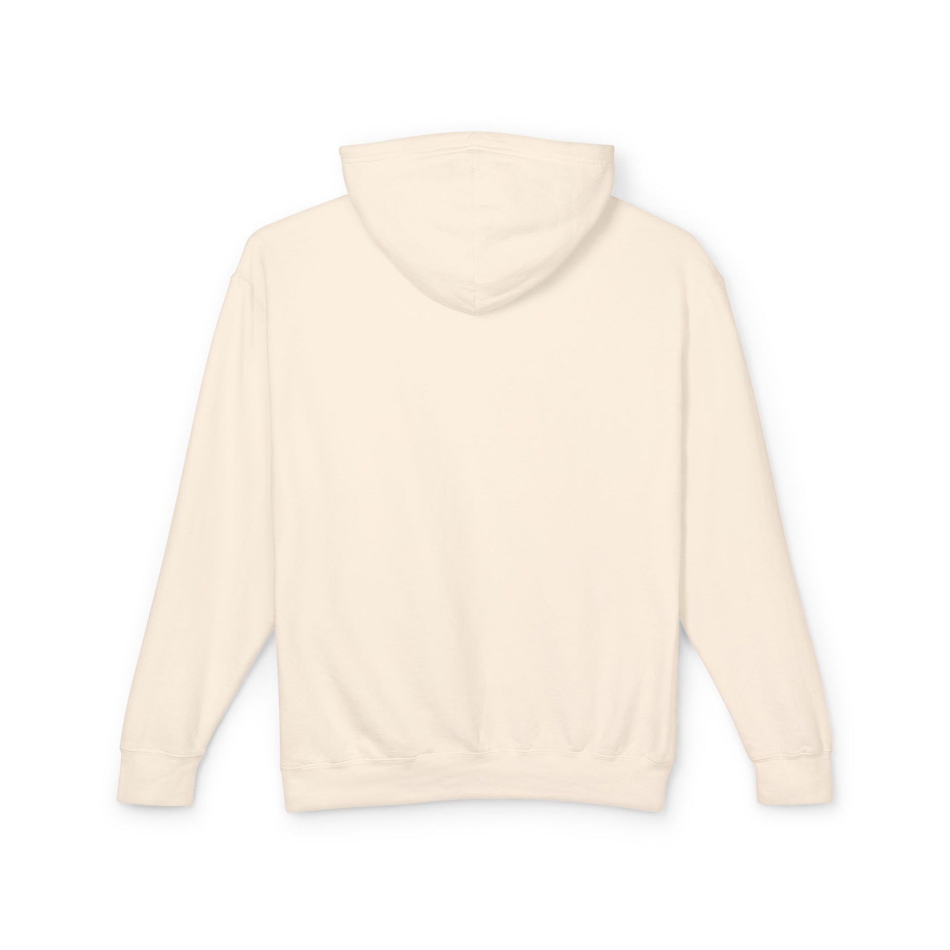 Backside of the Ivory or Cream Datsun hoodie with no designs on the back.