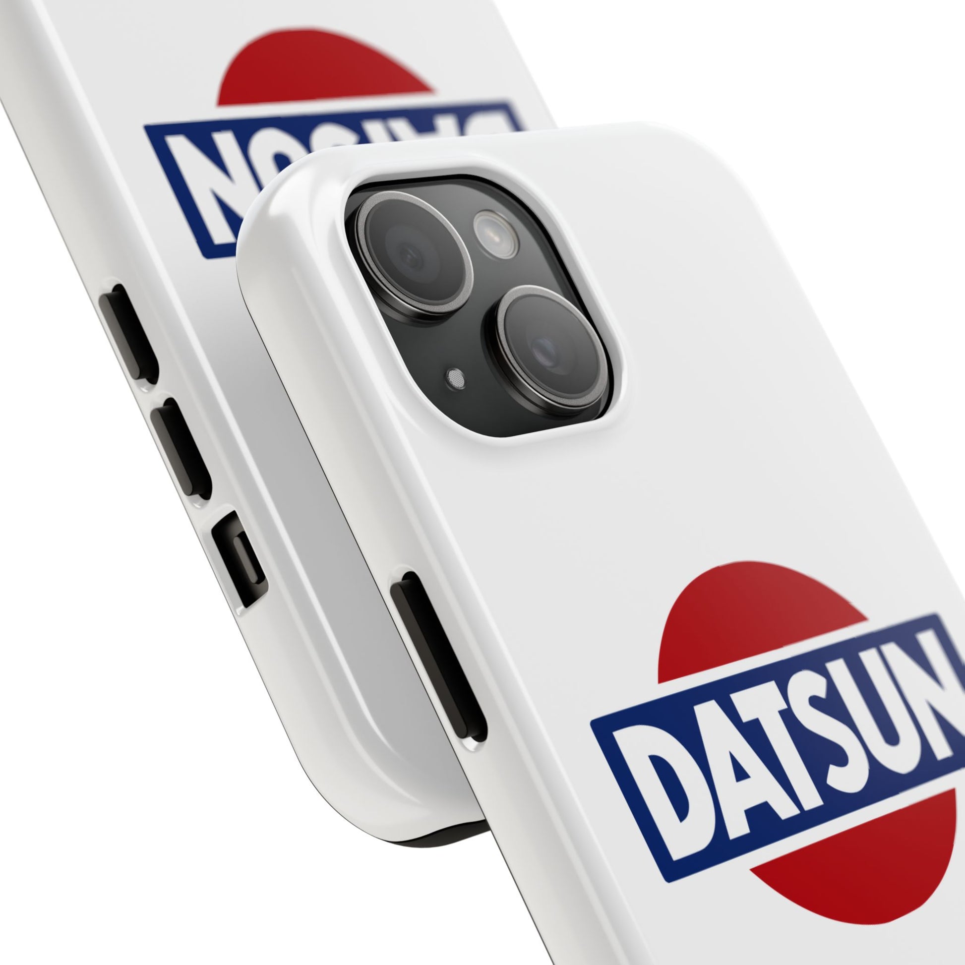 Back view of the White iPhone 15 Datsun phone case.