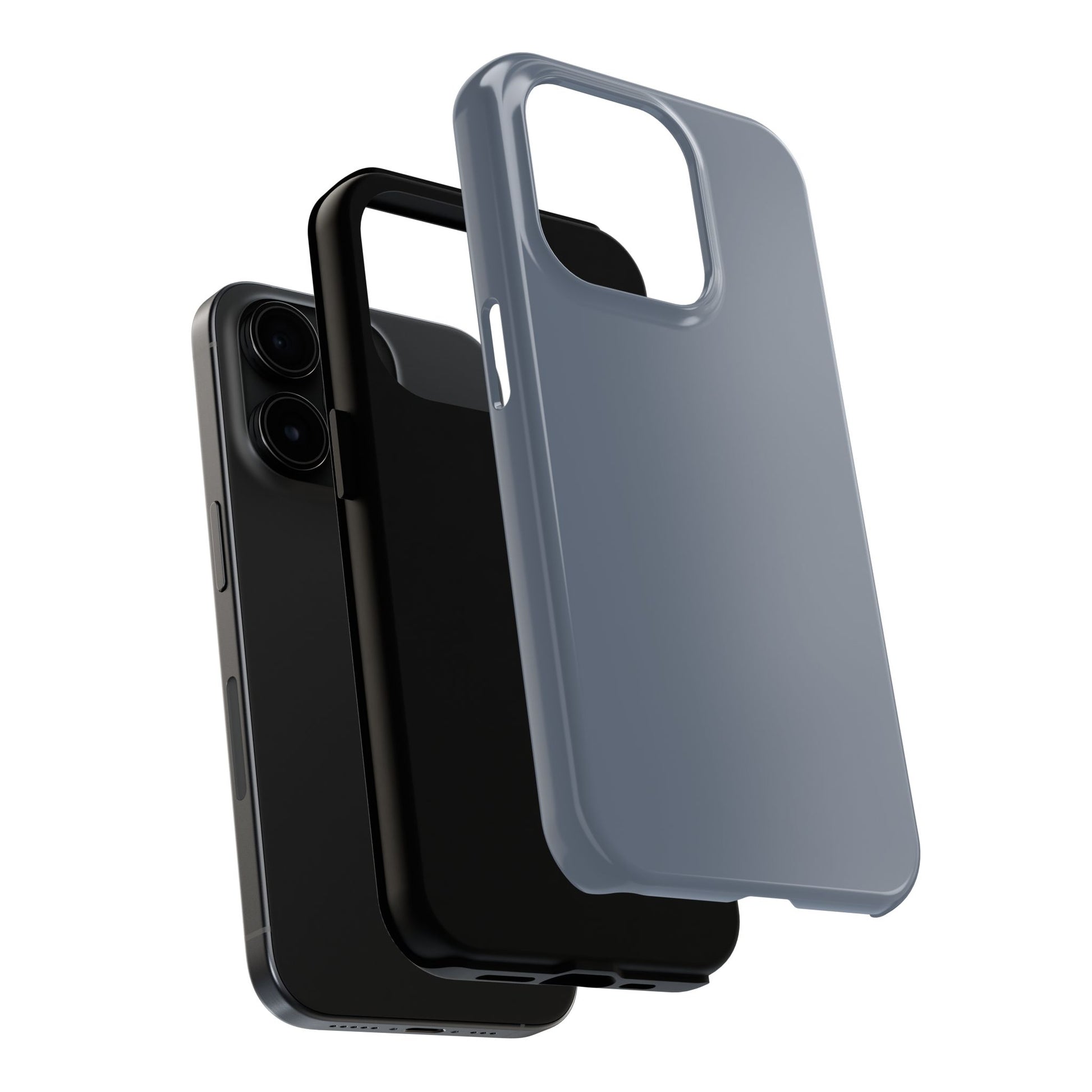 Exploded view of the iPhone 15 Pro BMW Davit Grey phone case. 