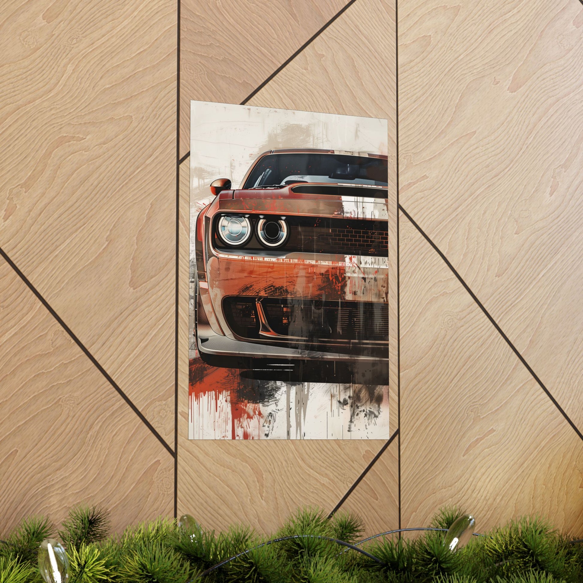 12 x 18 inch Dodge Challenger matte poster displayed on a wall