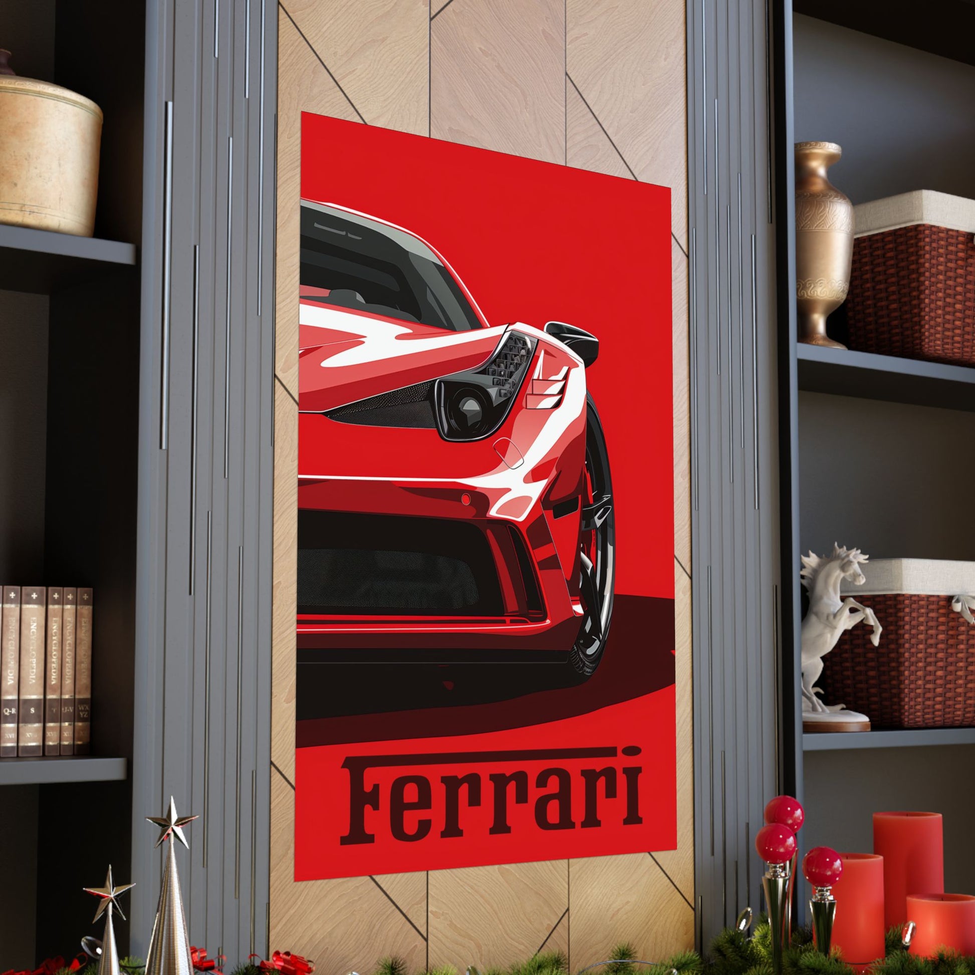 36 x 54 inch Ferrari 458 Speciale matte poster displayed on a wall