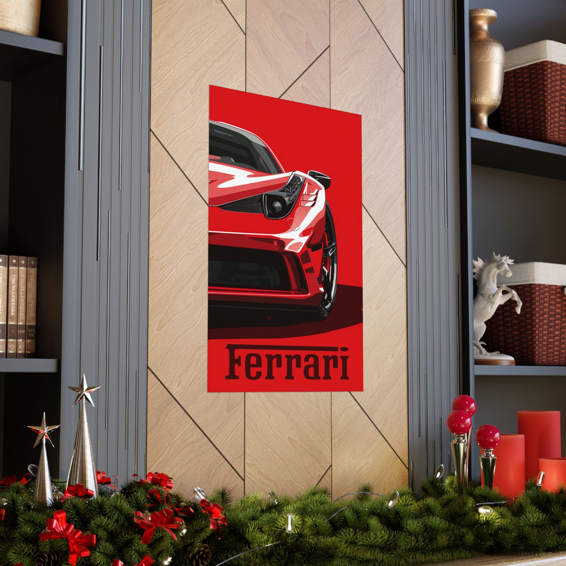 24 x 36 inch Ferrari 458 Speciale matte poster displayed on a wall