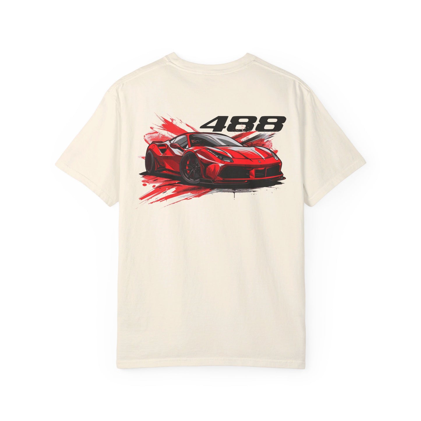 Rear view of Ivory Ferrari 488 T-shirt