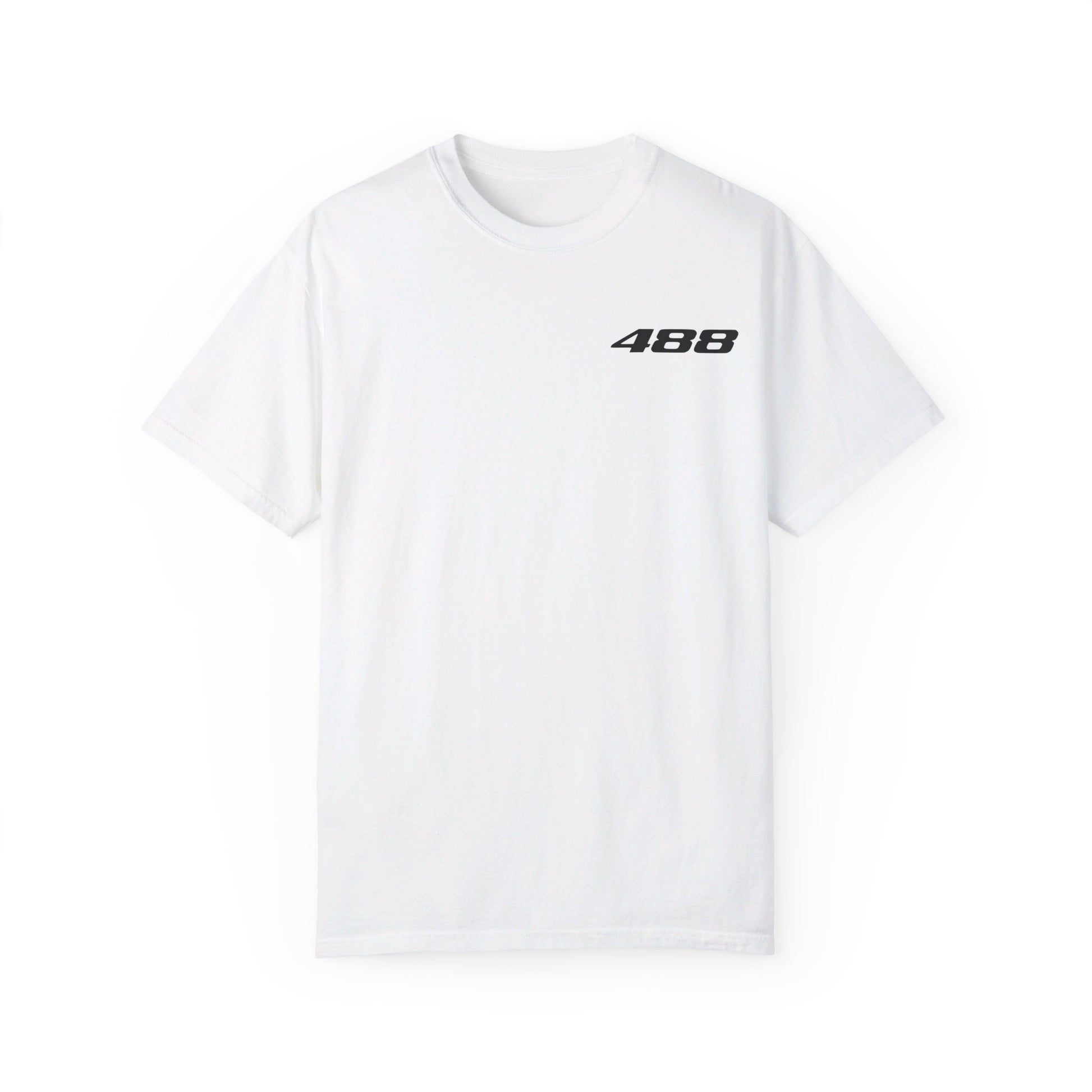 Front view of White Ferrari 488 T-shirt