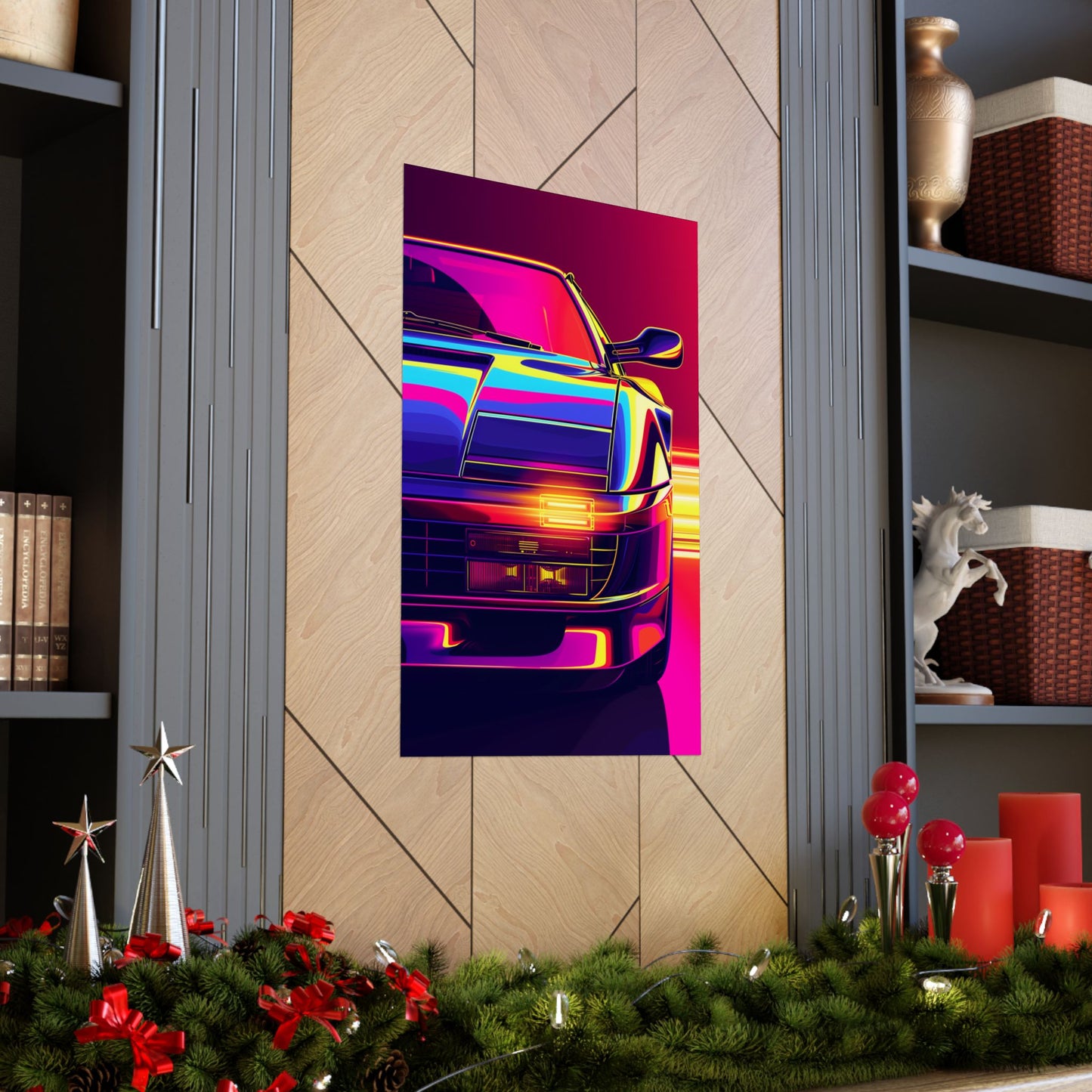 24 x 36 inch Ferrari Testarossa matte poster displayed on a wall