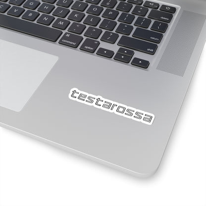 3 inch white Testarossa sticker on a silver laptop