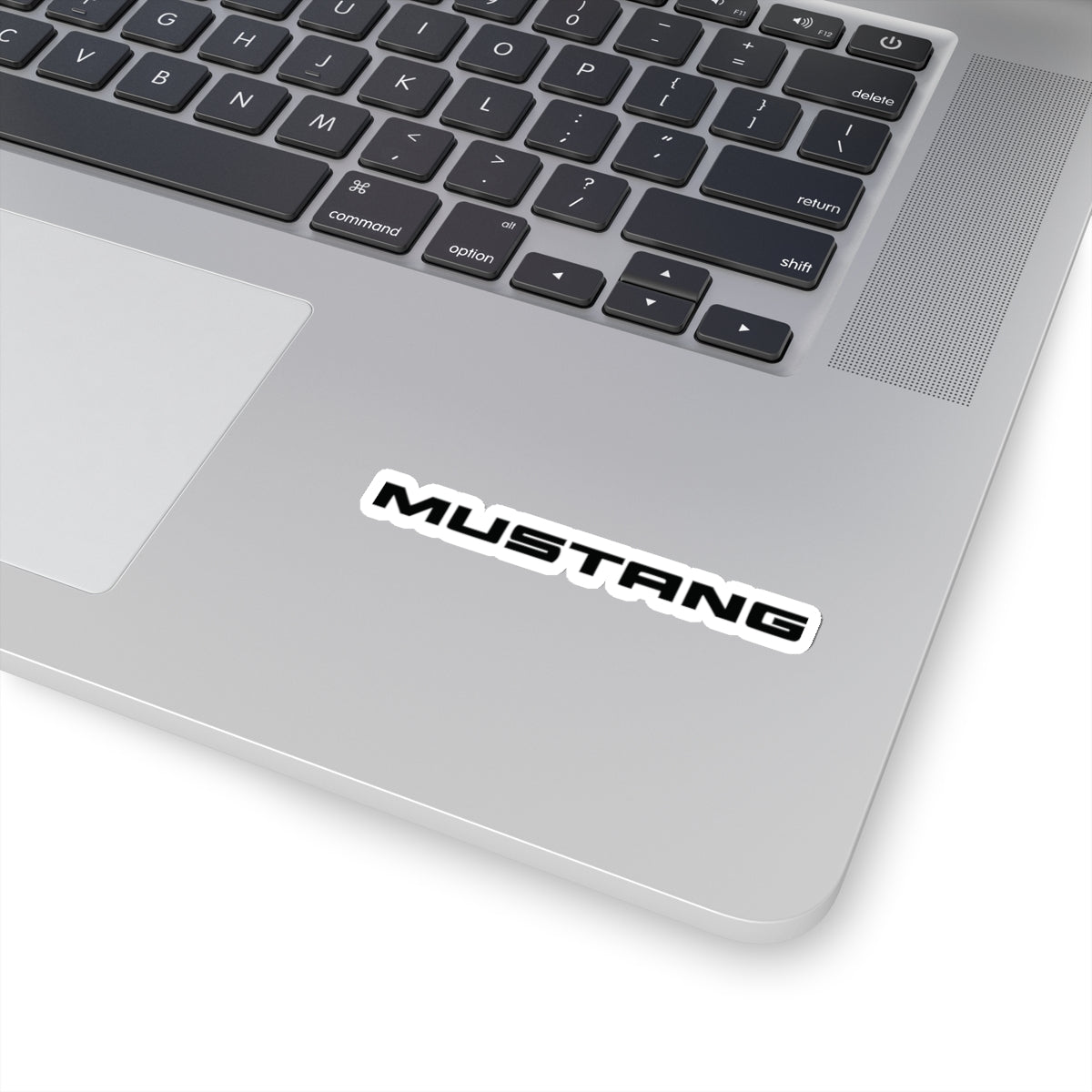 3 inch Close-up of the Mustang sticker showing the detailed Mustang logo design on a laptop